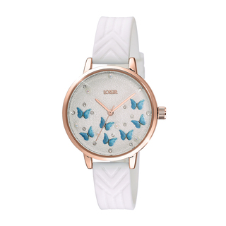 Women's Watch Butterfly 11L07-00283 Loisir With White Silicone Strap And Silver Dial With Butterflies